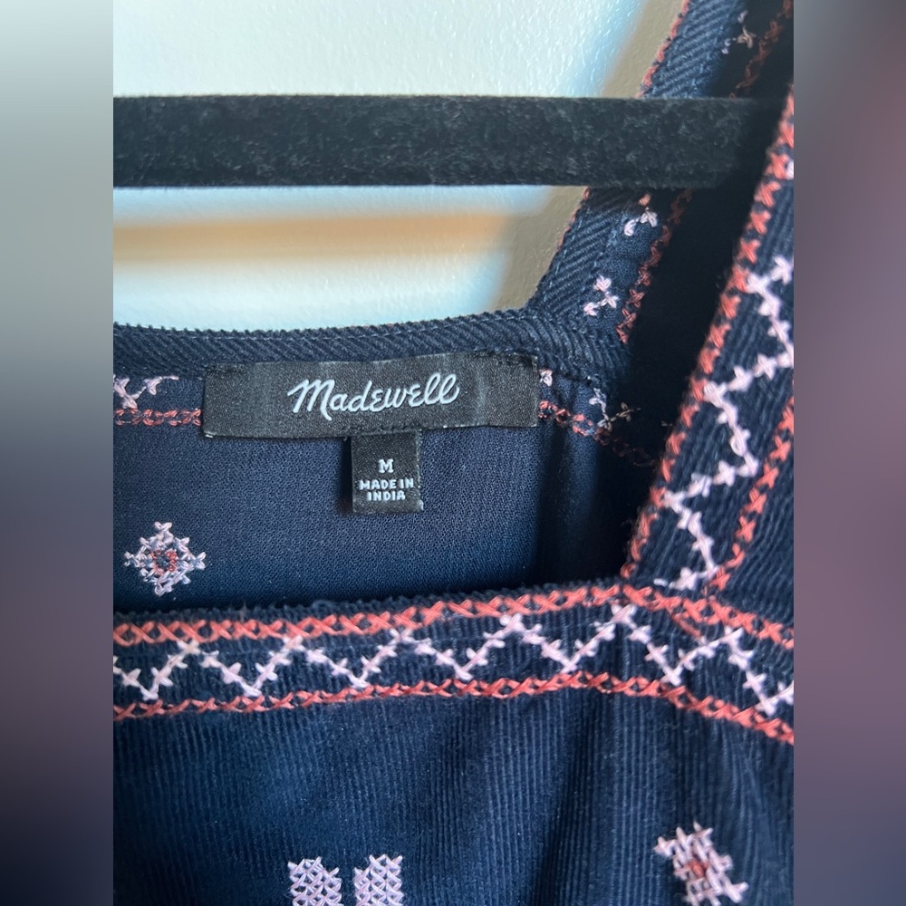 Madewell Embroidered Corduroy Button Back Peplum Top - Picture 2 of 6
